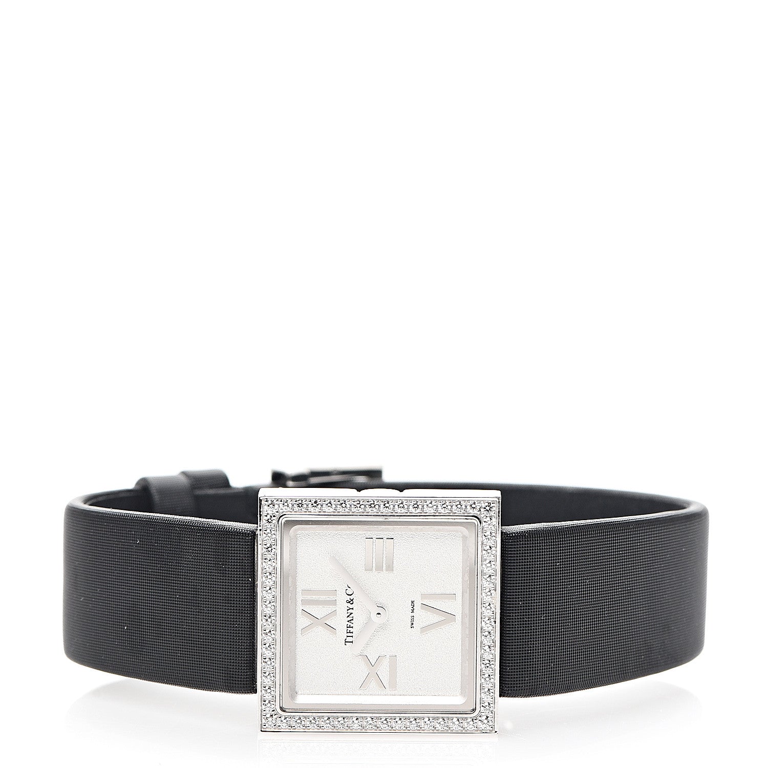 Tiffany 18K White Gold Satin Diamond Bezel 23mm Atlas Cocktail Quartz Watch 2 of 7