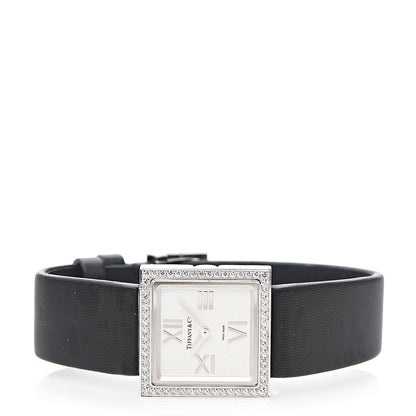 Tiffany 18K White Gold Satin Diamond Bezel 23mm Atlas Cocktail Quartz Watch 2 of 7
