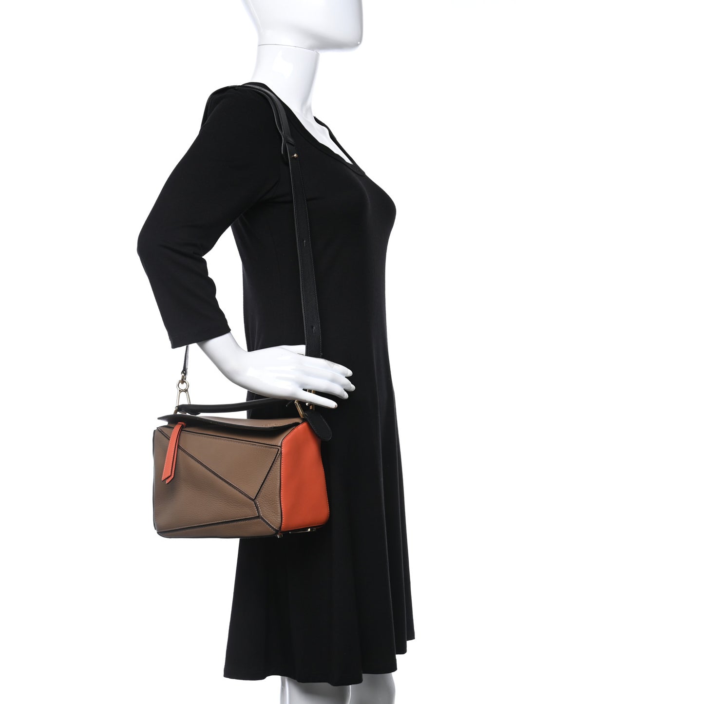 Calfskin Small Puzzle Bag Mink Coral Black