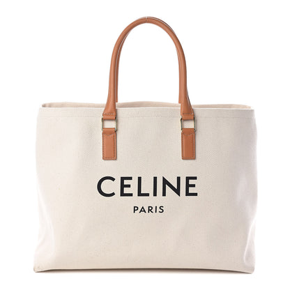 Celine Canvas Calfskin Horizontal Cabas Natural Tan 1 of 9