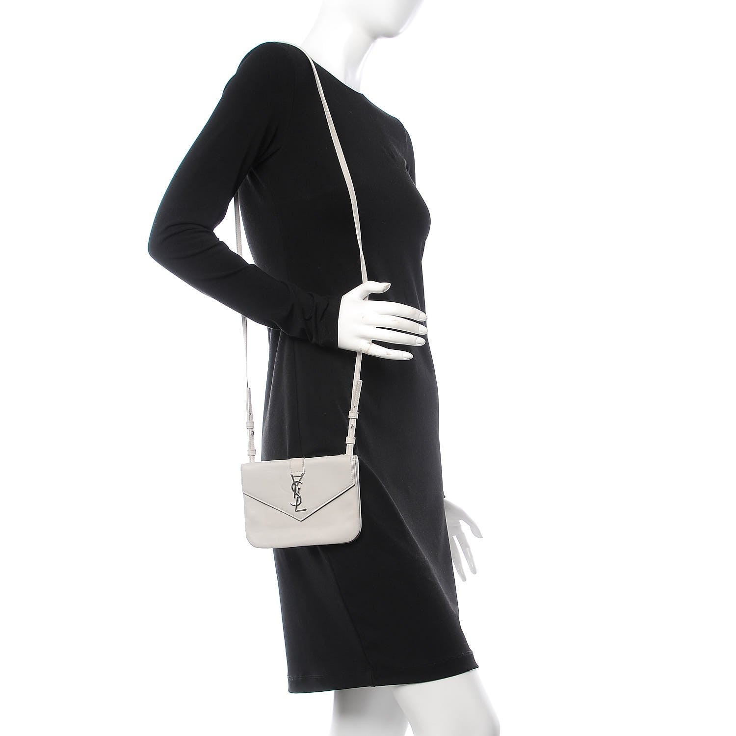 Saint Laurent Calfskin Monogram Tri Pocket Crossbody Bag Grey 2 of 11