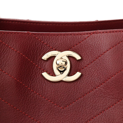 Chanel Calfskin Stitched Small Chevron Chic Shopping Bag Red 10 of 12