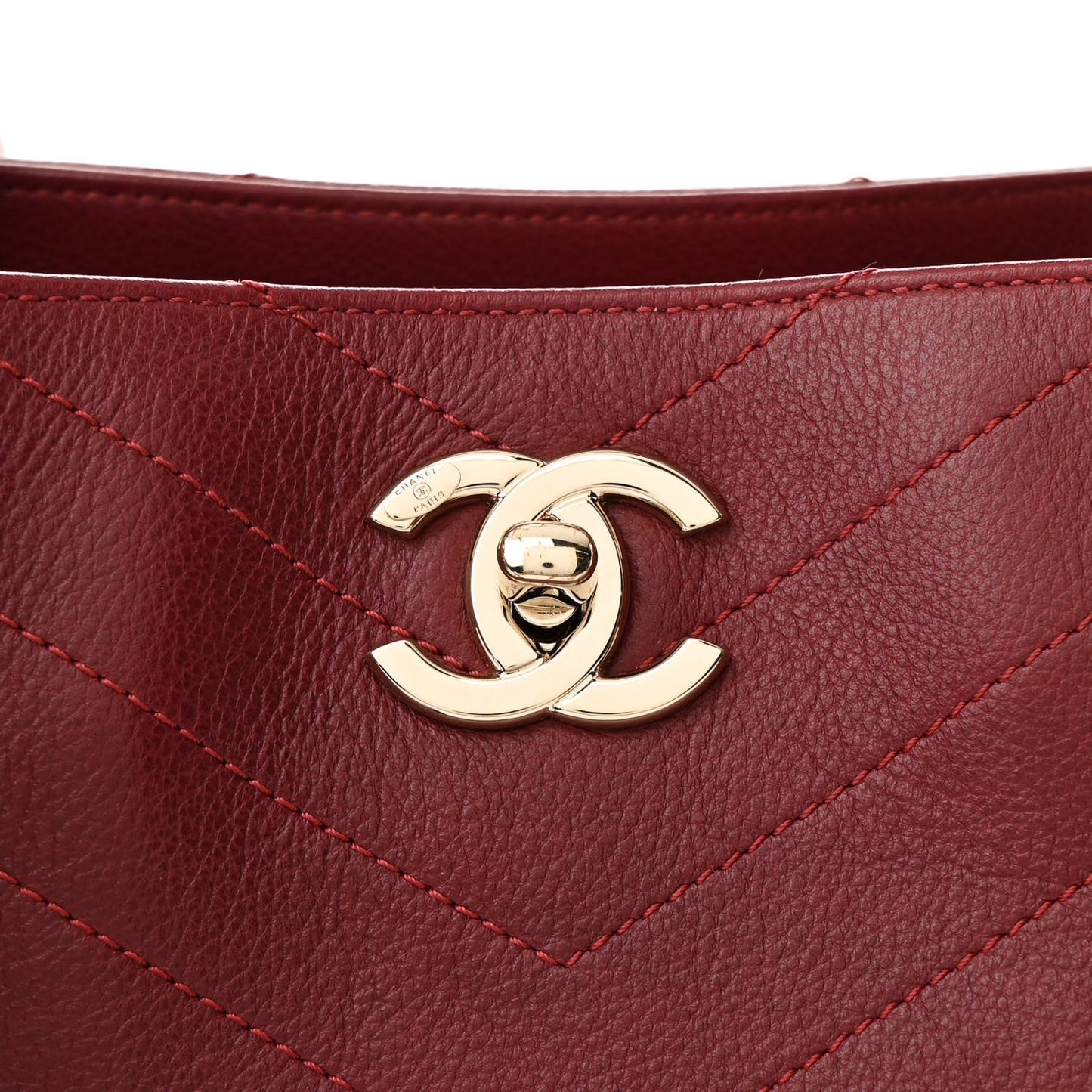 Calfskin Stitched Small Chevron Chic Shopping Bag Red