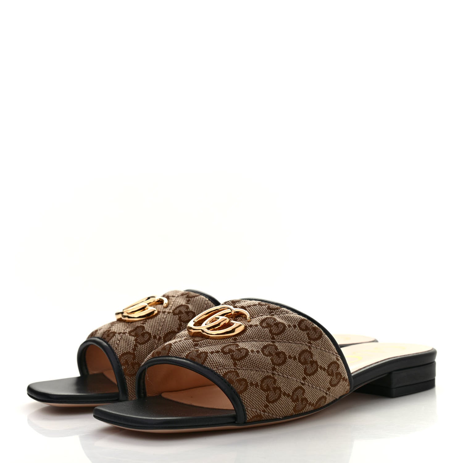 Gucci Monogram Matelasse Diagonal GG Marmont Flat Slide Sandals 37.5 Beige Ebony Black 3 of 8