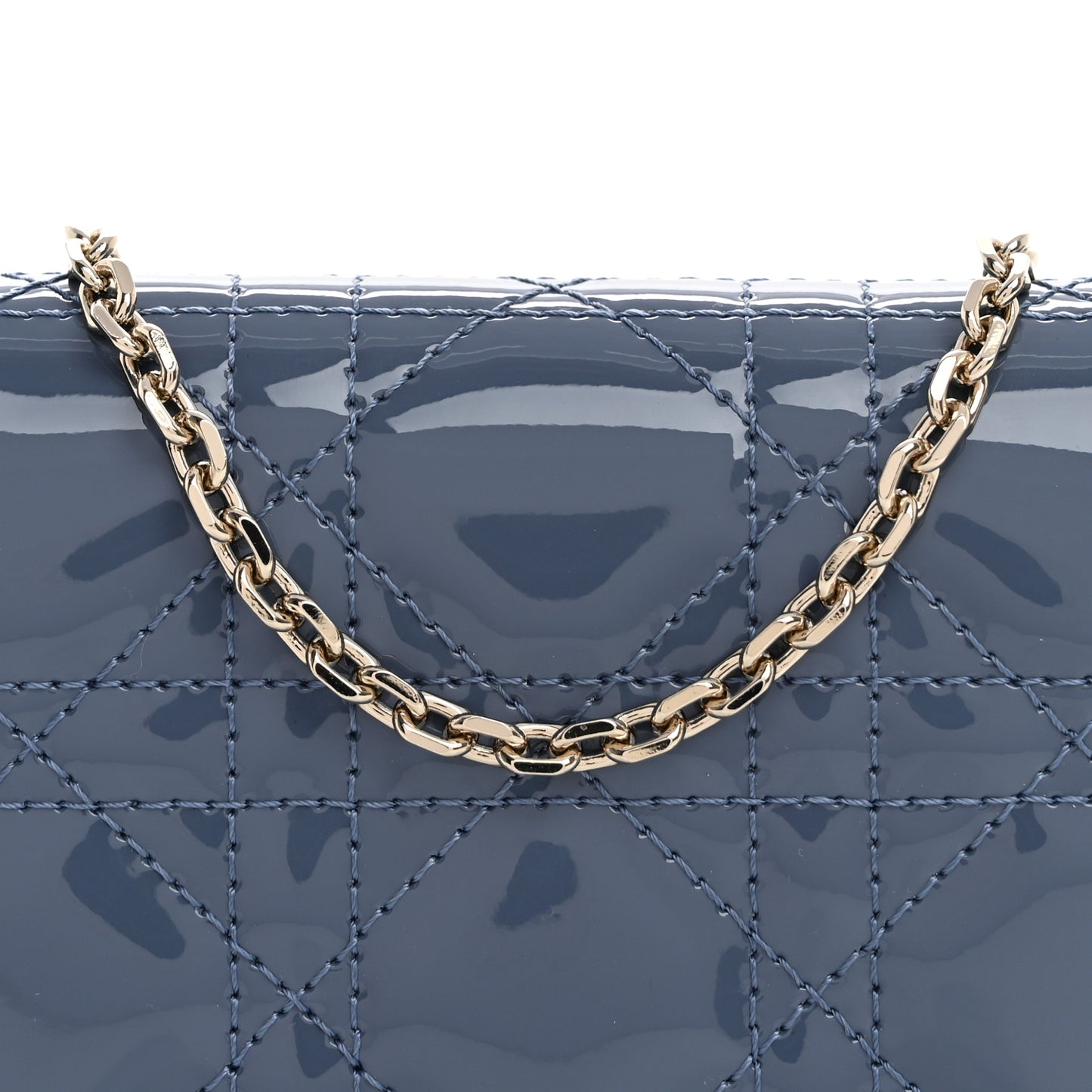 Patent Cannage Nano Lady Dior Chain Card Holder Cloud Blue