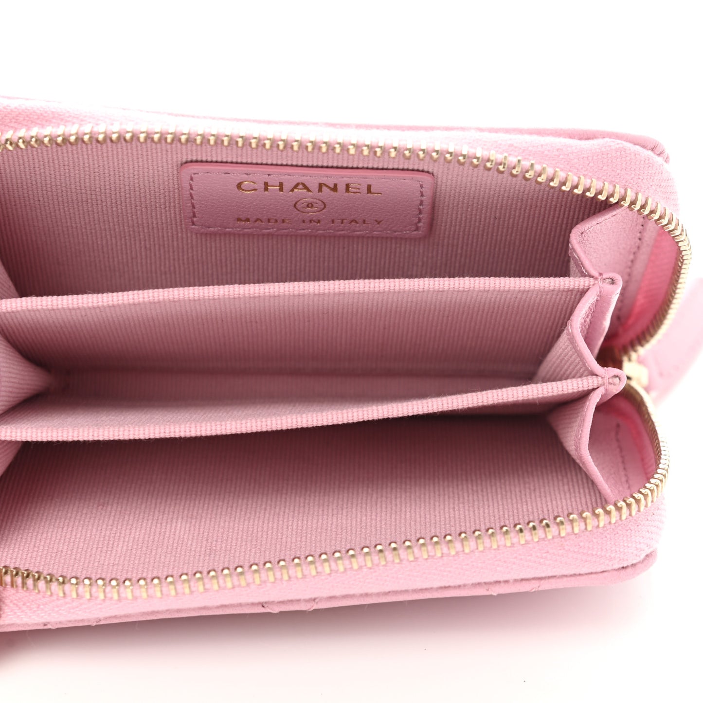Iridescent Calfskin Quilted Zip Coin Purse Wallet Light Pink