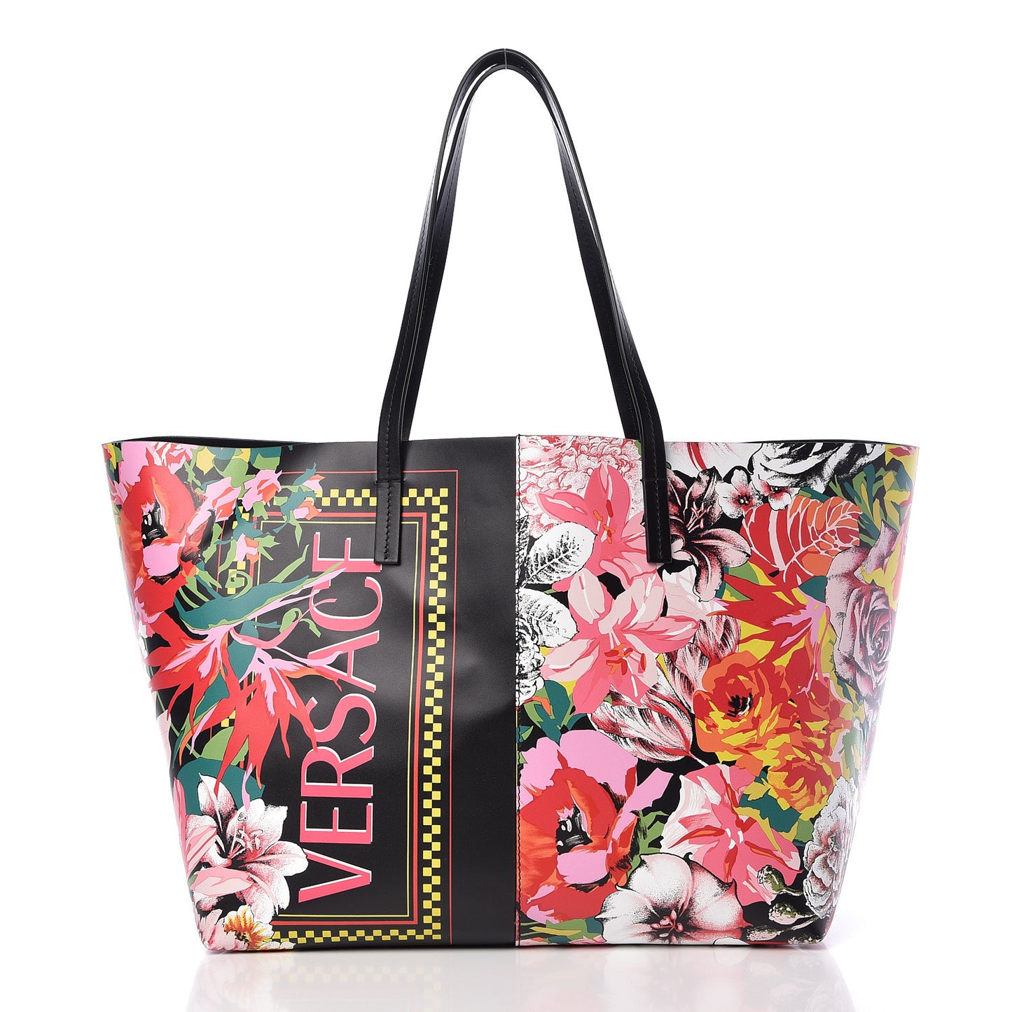Calfskin Vintage 90's Logo Floral Tote Black