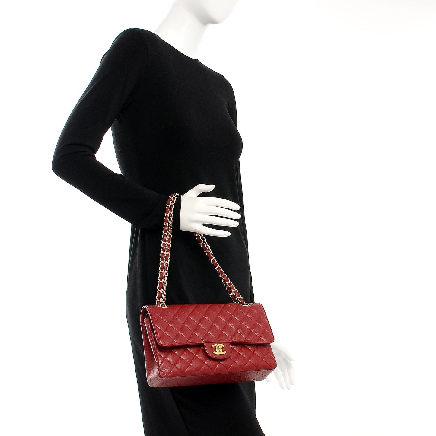 Caviar Quilted Medium Double Flap Dark Red