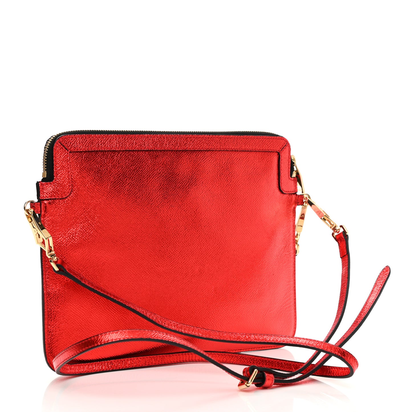 Metallic Grainy Calfskin Crossbody Bag Red