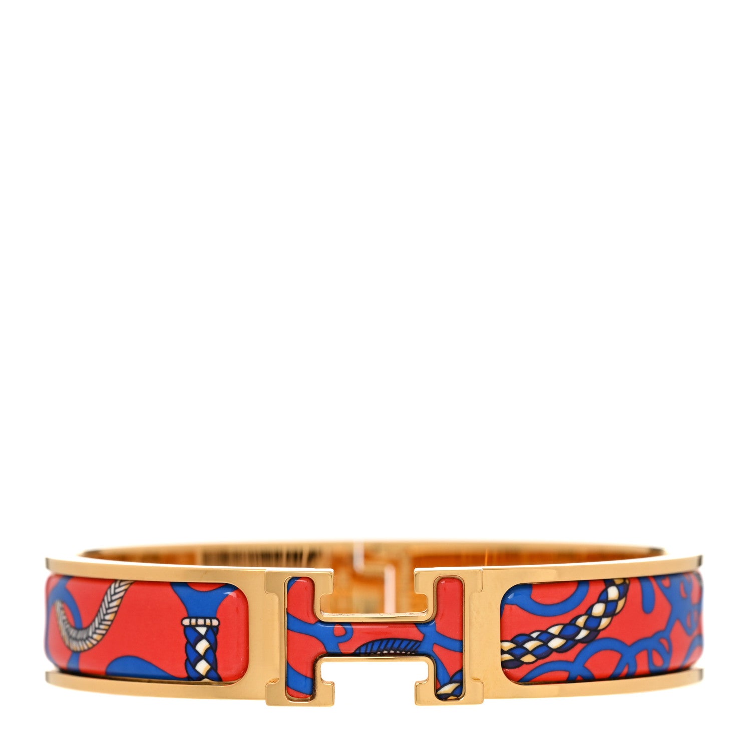 Hermes Enamel Printed Panoplie Equestre Narrow Clic Clac H Bracelet PM Drapeaux Rouge 1 of 6