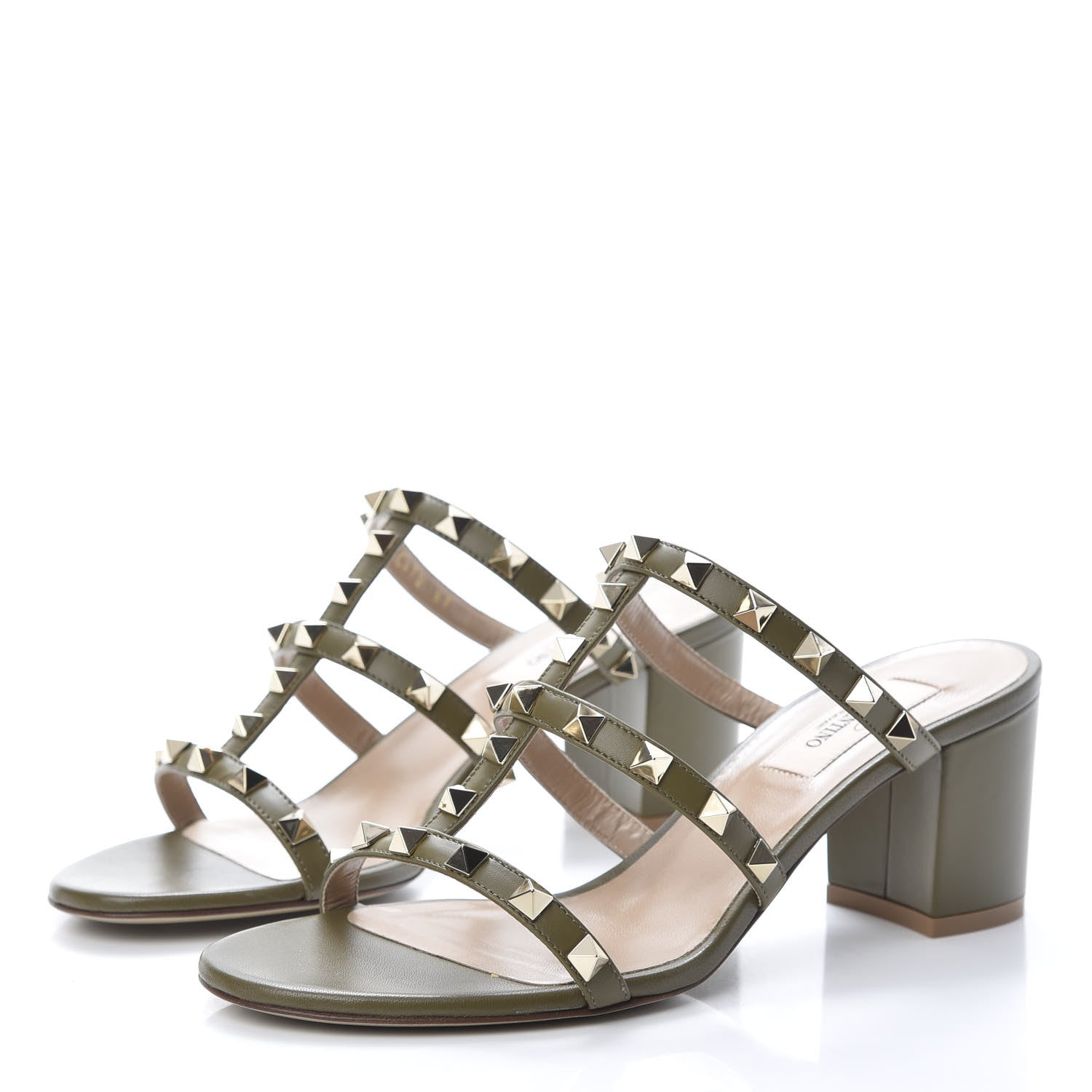 Valentino Garavani Calfskin Rockstud 60mm Caged Slide Sandals Sandals 37 Lichen 3 of 7