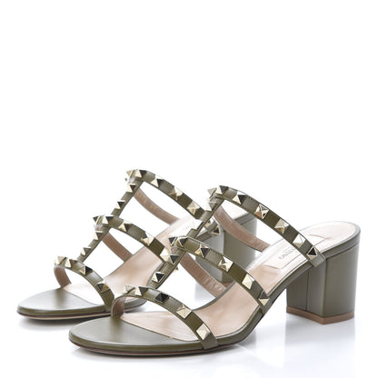 Valentino Garavani Calfskin Rockstud 60mm Caged Slide Sandals Sandals 37 Lichen 3 of 7