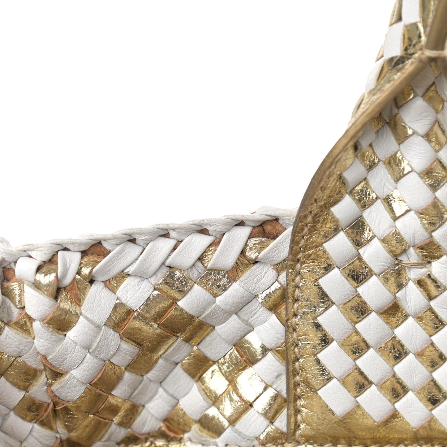 Goatskin Woven Small Tote White Gold