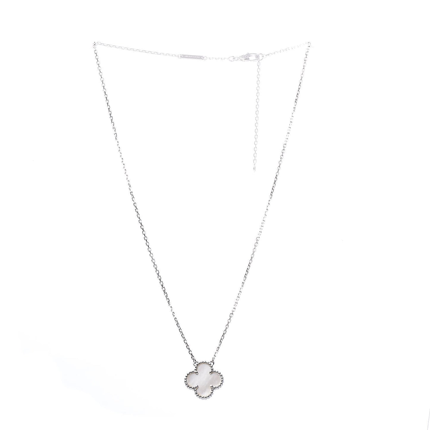 18K White Gold Mother of Pearl Vintage Alhambra Pendant Necklace