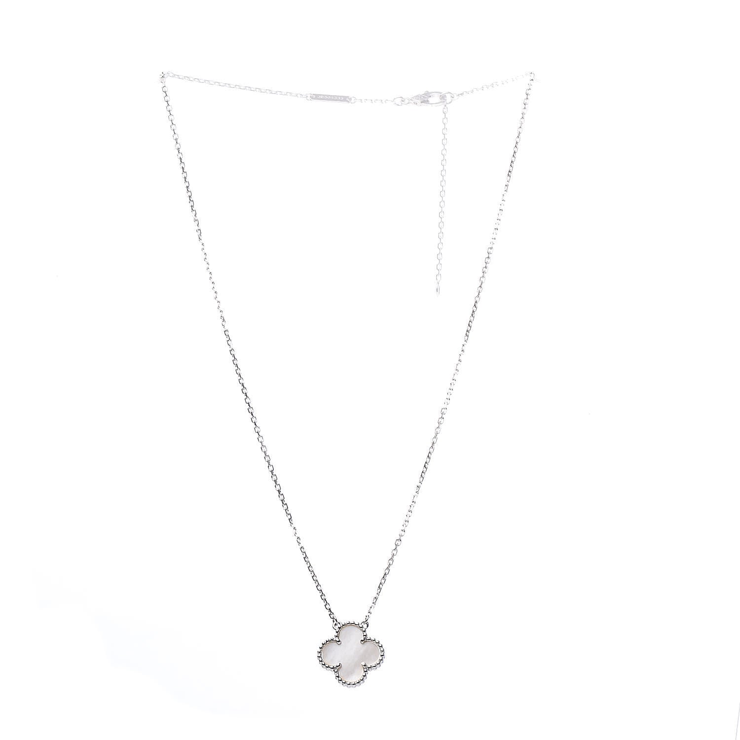 Van Cleef & Arpels 18K White Gold Mother of Pearl Vintage Alhambra Pendant Necklace 4 of 9