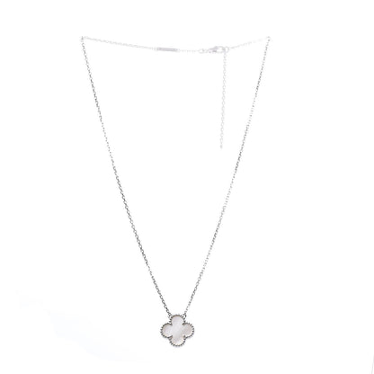 Van Cleef & Arpels 18K White Gold Mother of Pearl Vintage Alhambra Pendant Necklace 4 of 9