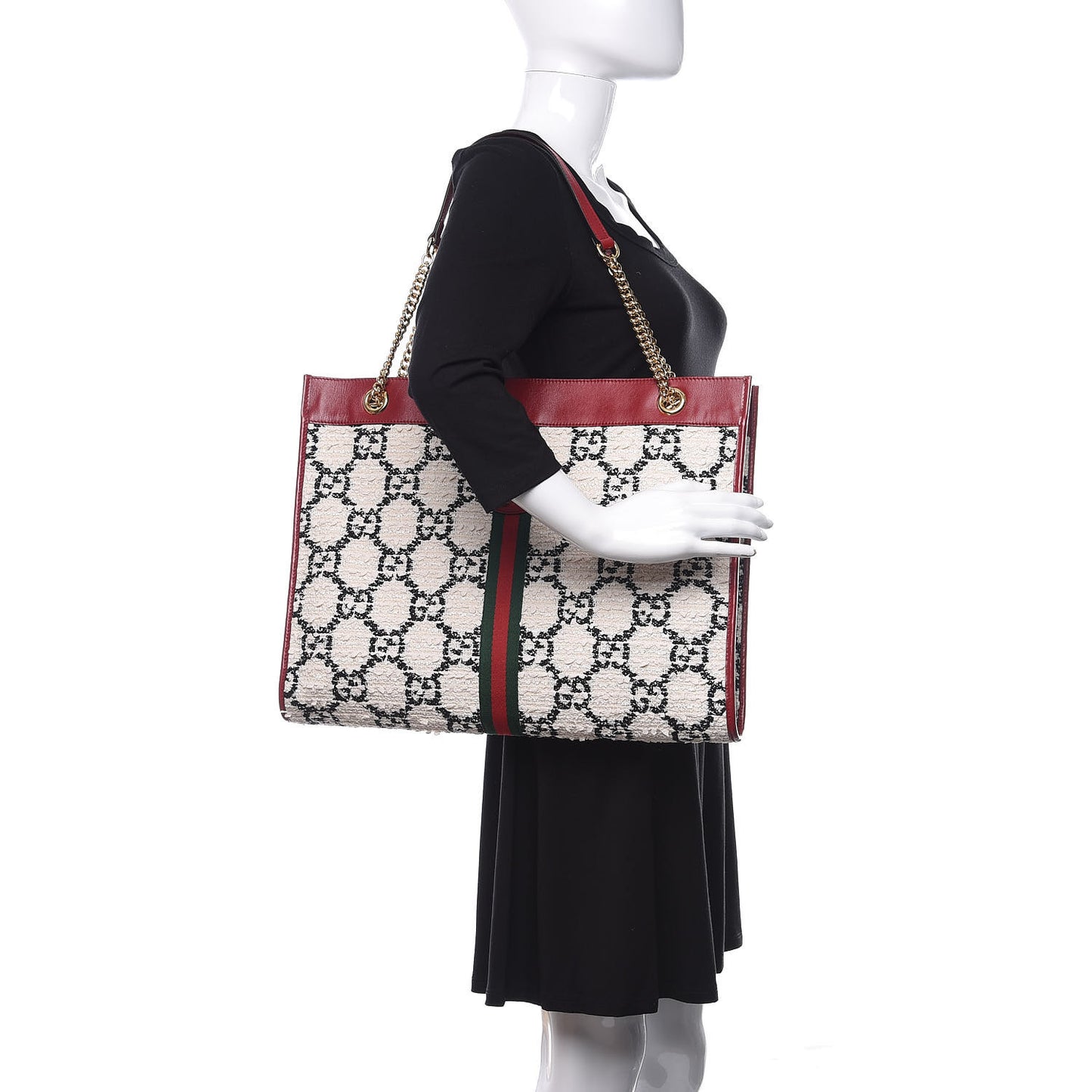 Tweed GG Monogram Large Rajah Chain Tote White Black Romantic Cherry