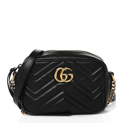 Gucci Calfskin Matelasse Mini GG Marmont Chain Shoulder Bag Black 1 of 11