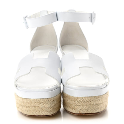 Hermes Goatskin Doll 60 Espadrille Wedge Sandals 38 White 2 of 9