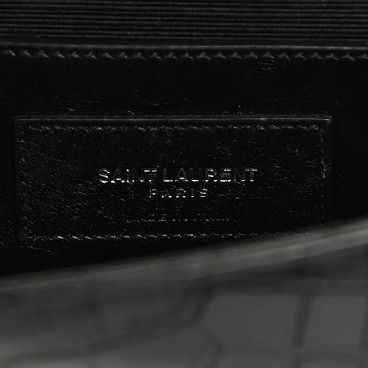 Saint Laurent Calfskin Crocodile Embossed Small Classic Monogram Kate Tassel Satchel Black 8 of 11
