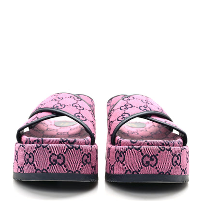 Gucci Monogram Multicolor Criss Cross Platform Slide Sandals 37.5 Pink Blue 2 of 8