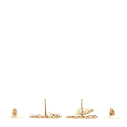 Chanel Crystal Pearl Pearls Coronation CC Drop Clip On Earrings Gold 3 of 4