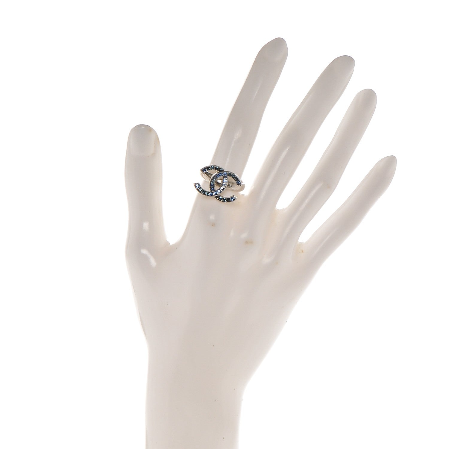 Chanel Crystal Baguette CC Ring 6.75 Blue 2 of 4