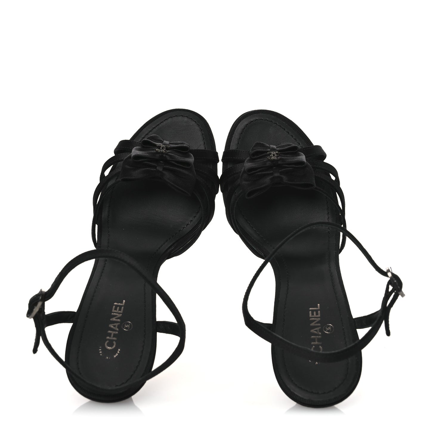 Satin Crystal CC Bow Sandals 38 Black