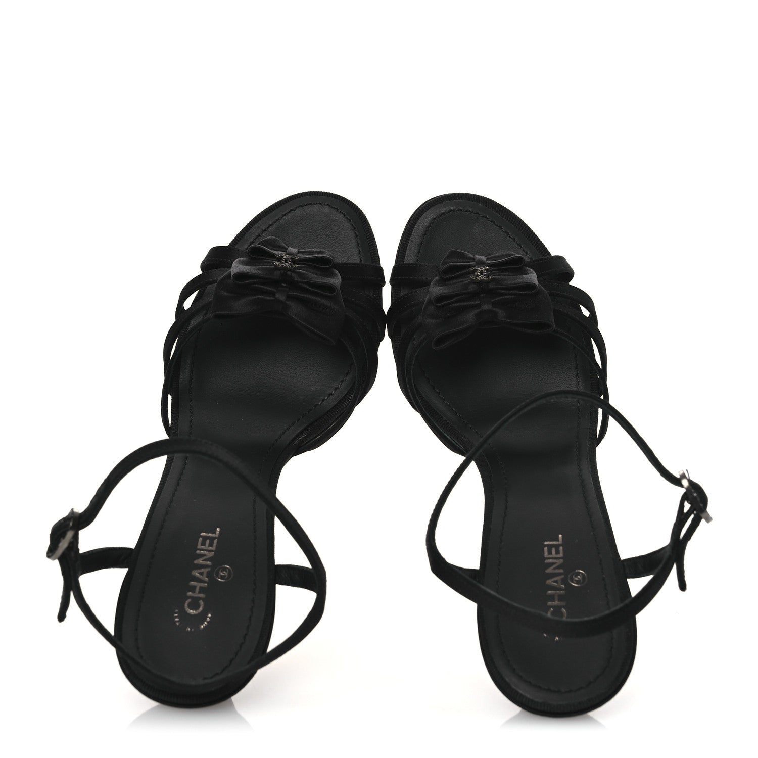 Chanel Satin Crystal CC Bow Sandals 38 Black 2 of 12