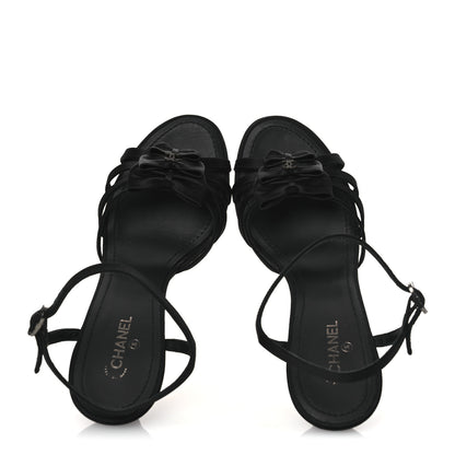 Chanel Satin Crystal CC Bow Sandals 38 Black 2 of 12