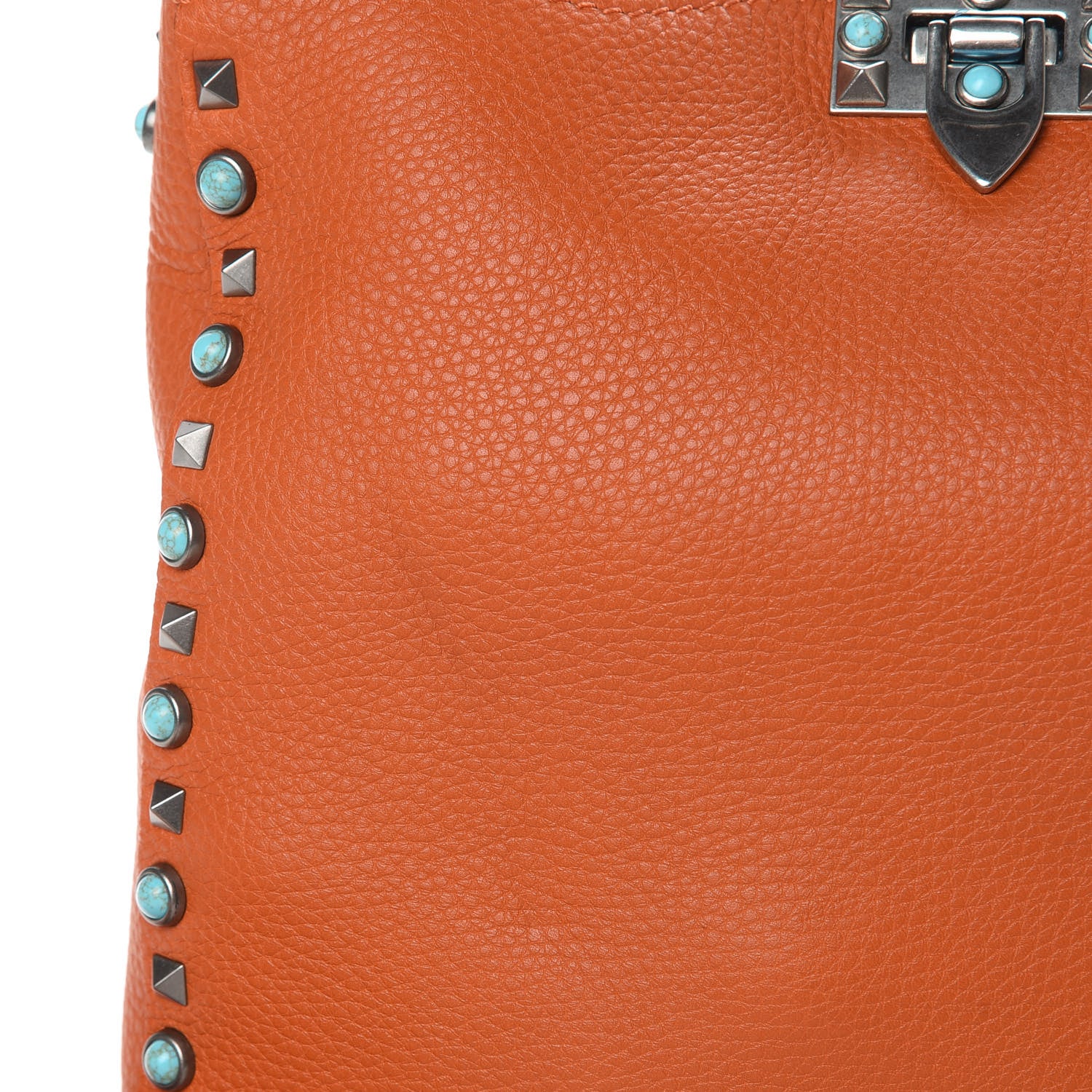 Valentino Garavani Pebbled Calfskin Small Guitar Strap Rockstud Rolling Flip-Lock Messenger Bag Orange 10 of 10