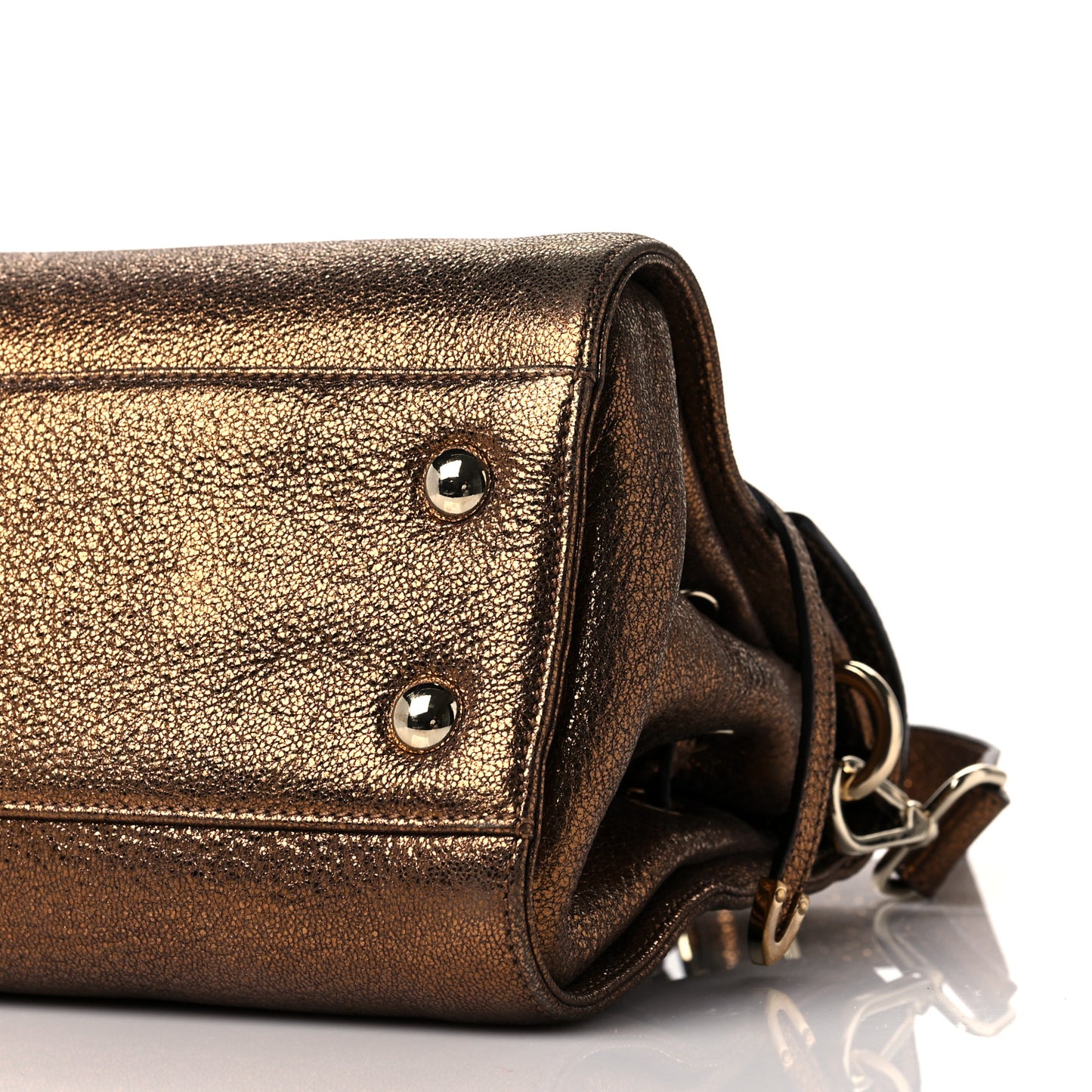 Metallic Calfskin Large Rosalie Satchel Gold