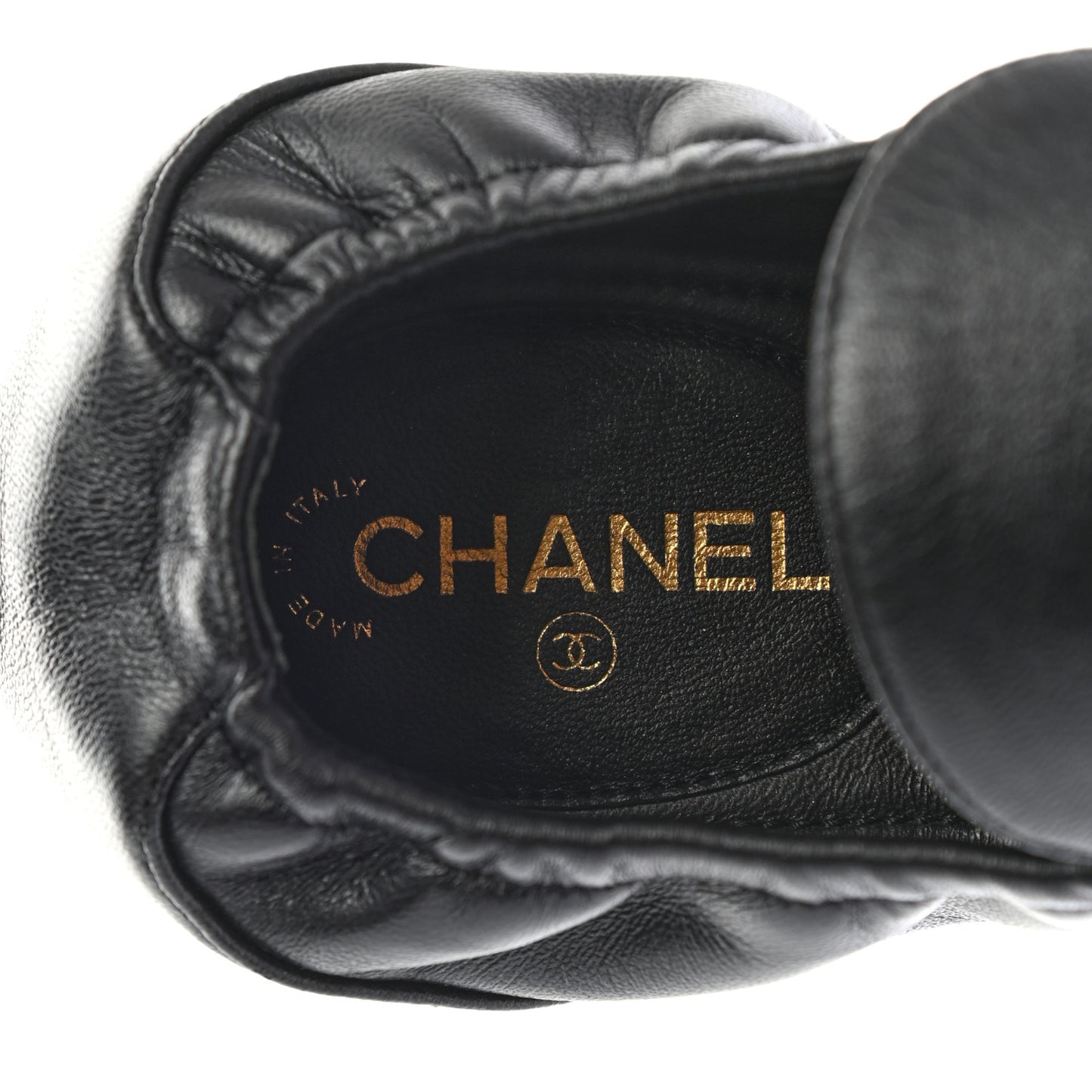 Laminated Lambskin Womens Quilted Elastic CC Moccasin Loafers 37 Black