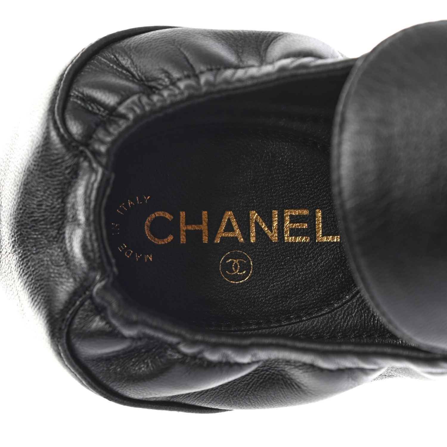 Chanel Laminated Lambskin Womens Quilted Elastic CC Moccasin Loafers 37 Black 8 of 9