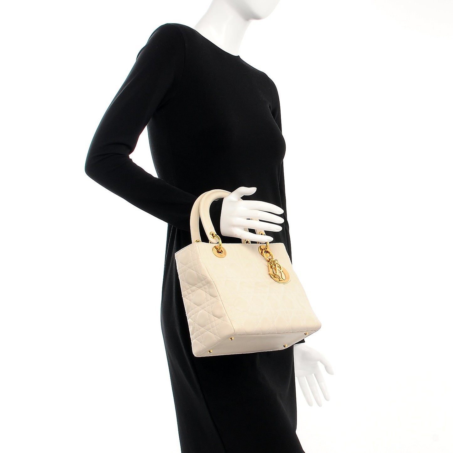 Lambskin Cannage Medium Lady Dior White