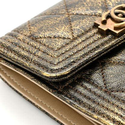 Chanel Cracked Metallic Calfskin Quilted Compact Boy Wallet Gold 14 of 17
