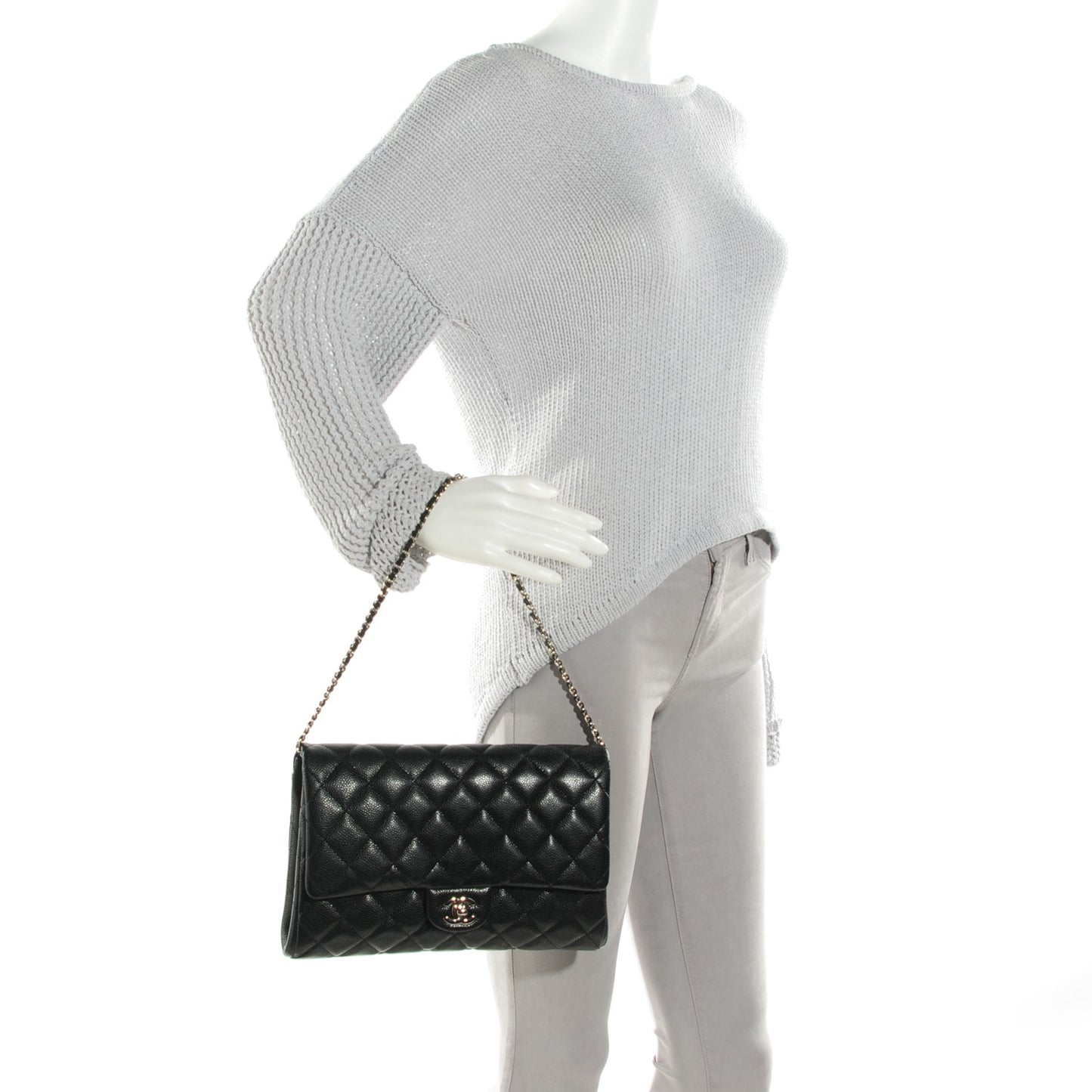 Caviar Quilted Clutch With Chain Flap Black