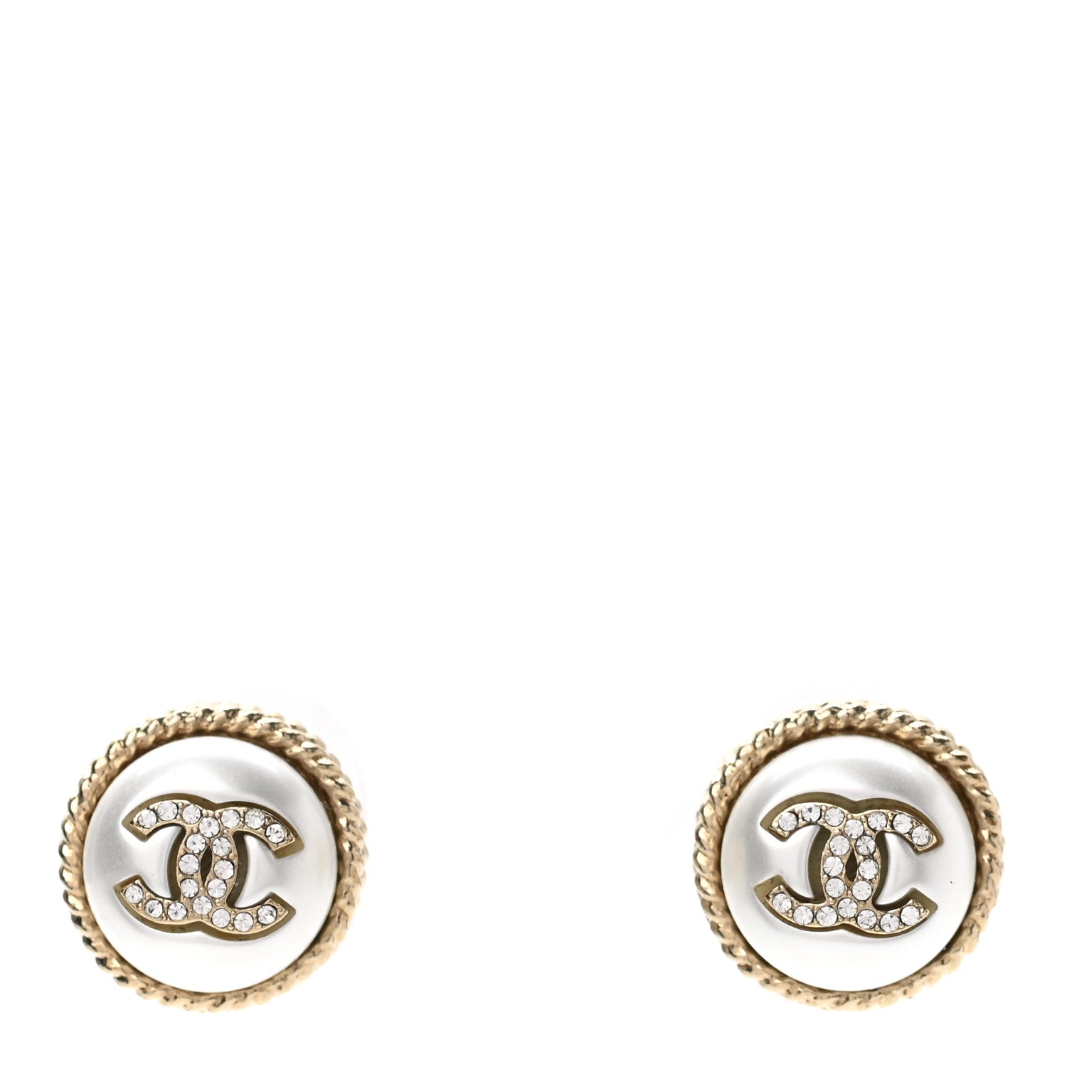 Chanel Pearl Crystal CC Round Earrings Gold 1 of 4