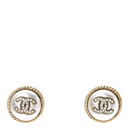 Chanel Pearl Crystal CC Round Earrings Gold 1 of 4