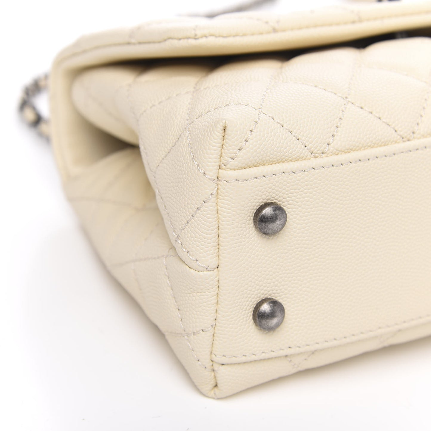 Caviar Lizard Quilted Mini Coco Handle Flap White