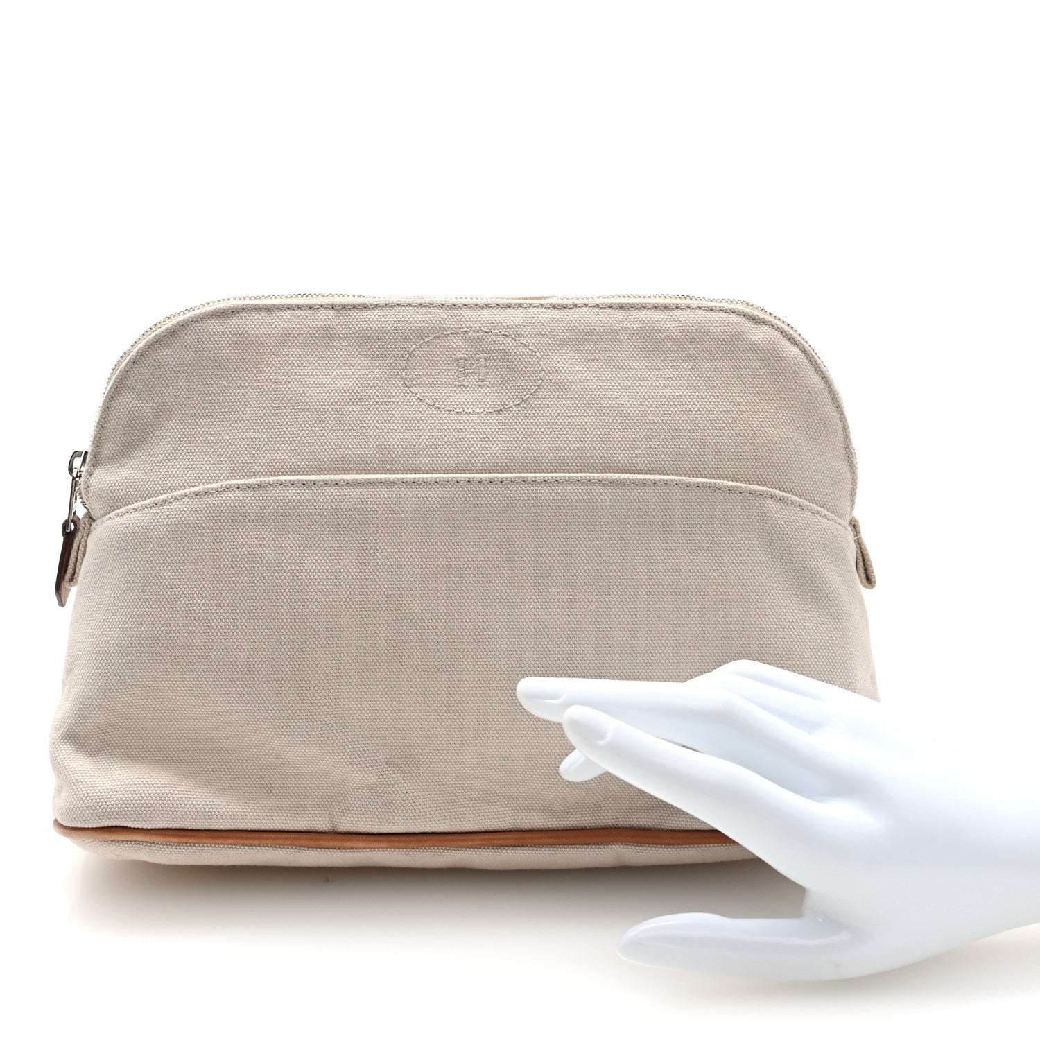 Hermes Cotton Canvas Bolide Travel Cosmetic Pouch MM Natural 2 of 6