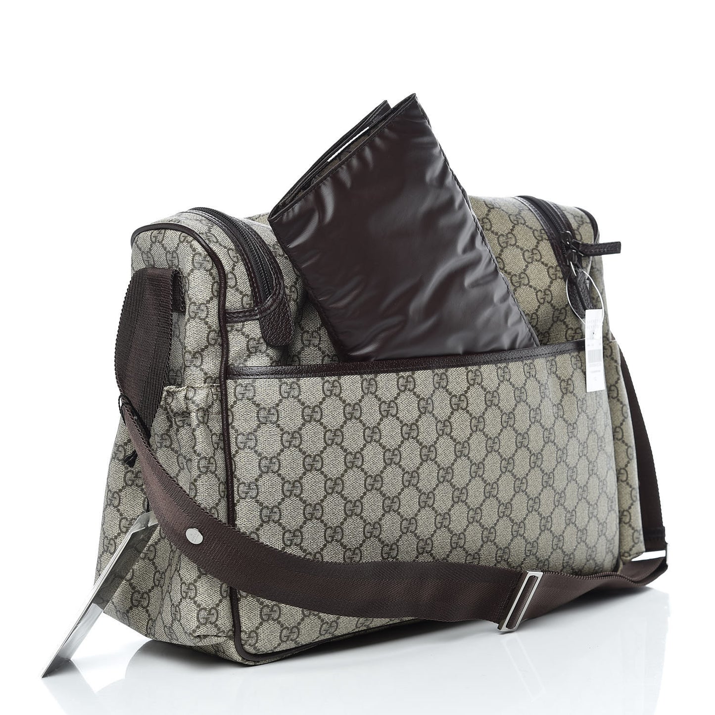 GG Supreme Monogram Selleria Calfskin Large Diaper Bag Beige Ebony Cocoa Dark Chocolate
