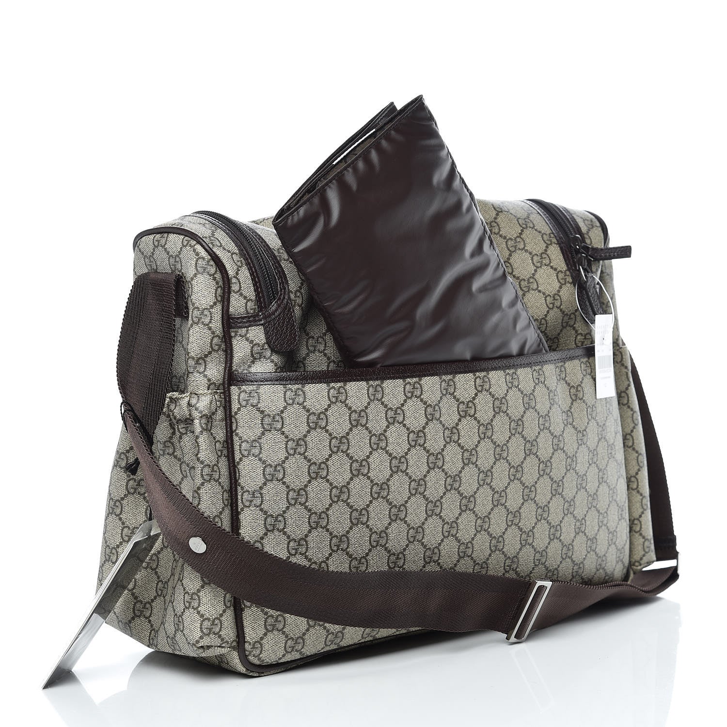 Gucci GG Supreme Monogram Selleria Calfskin Large Diaper Bag Beige Ebony Cocoa Dark Chocolate 4 of 12