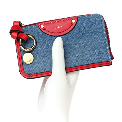 Chloe Calfskin Denim Alphabet Purse Wallet Blue Red 2 of 13