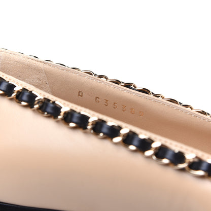 Chanel Lambskin Grosgrain Chain Cap Toe Flats 36 Beige Black 8 of 15