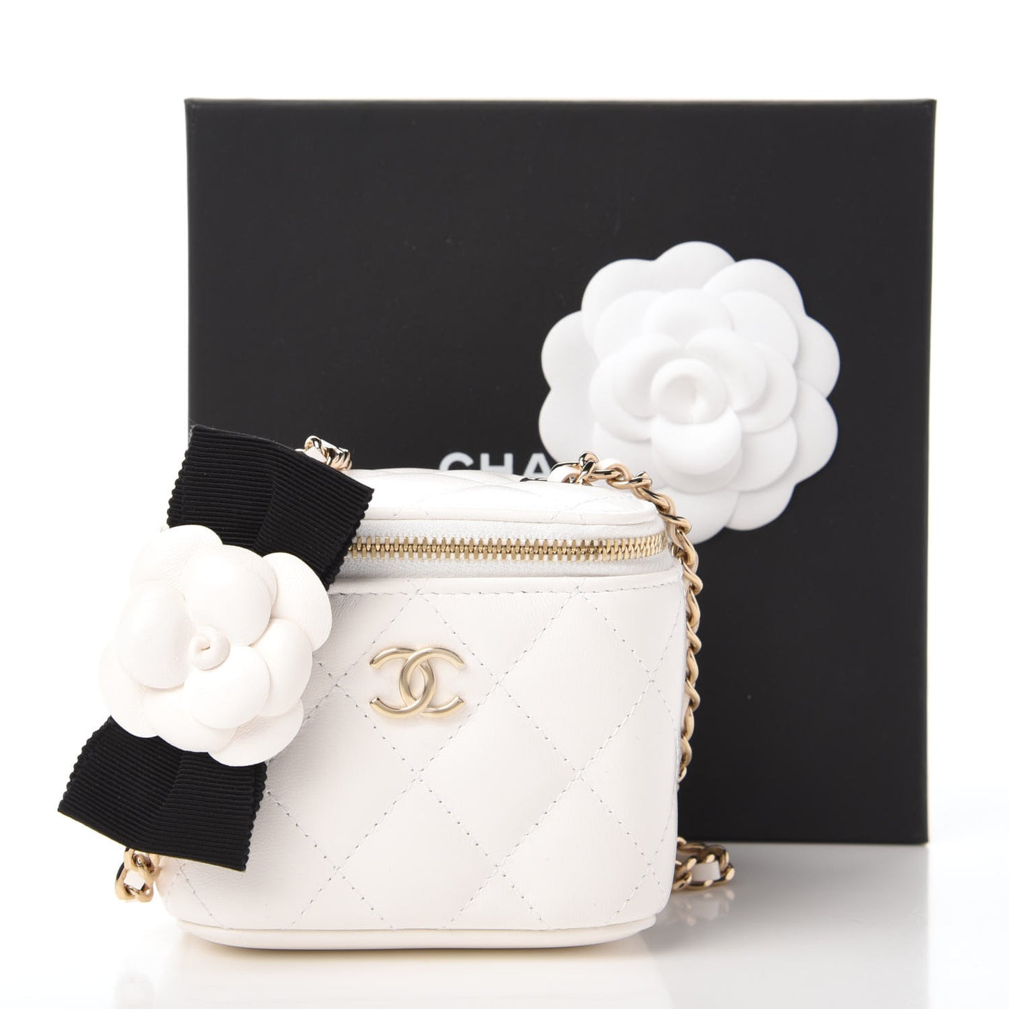 Lambskin Quilted My Chanel Lady Vanity Case With Chain White
