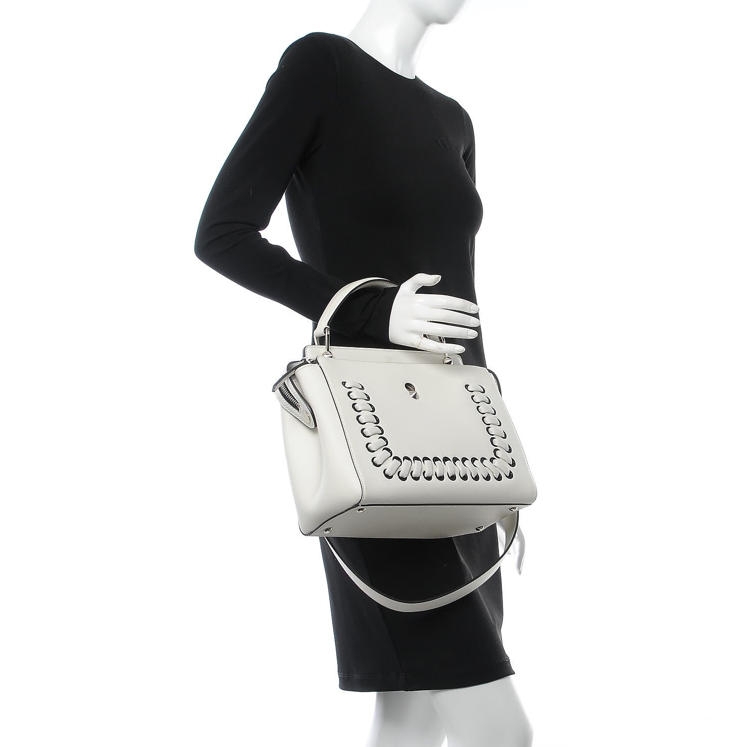 Fendi Vitello Baltico Dolce Shiny Nappa Lace Up DotCom Satchel White Parrot 2 of 20