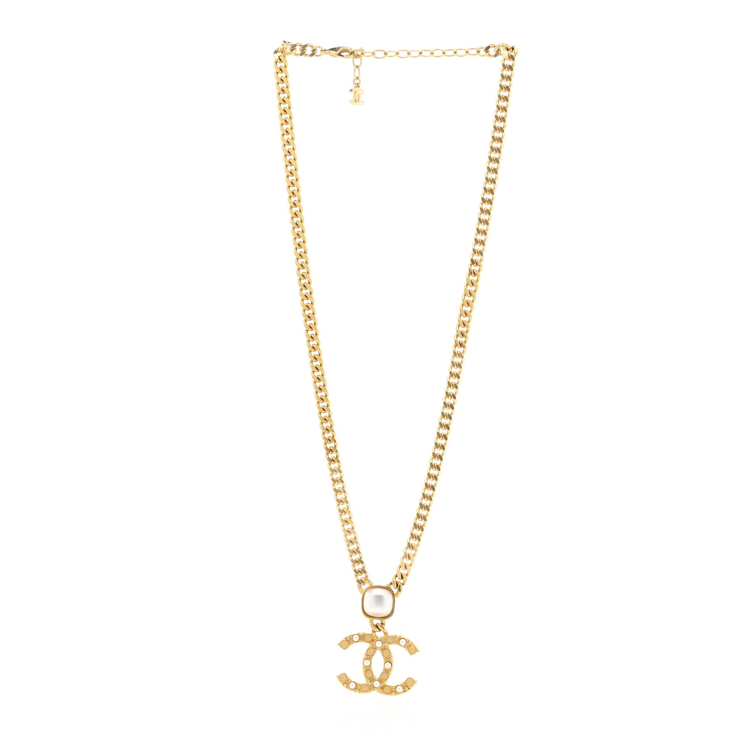 Metal Pearl CC Chain Pendant Necklace Gold