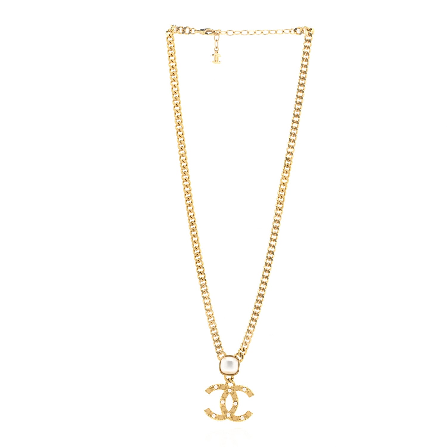Chanel Metal Pearl CC Chain Pendant Necklace Gold 3 of 7
