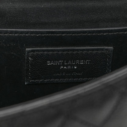 Saint Laurent Grained Calfskin Tri-Quilt Monogram Medium College Bag Black White 7 of 14